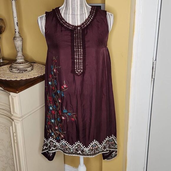 Taurun Tahiliani 100% silk brown embroidered dress made in India women's size Sm - Picture 1 of 4
